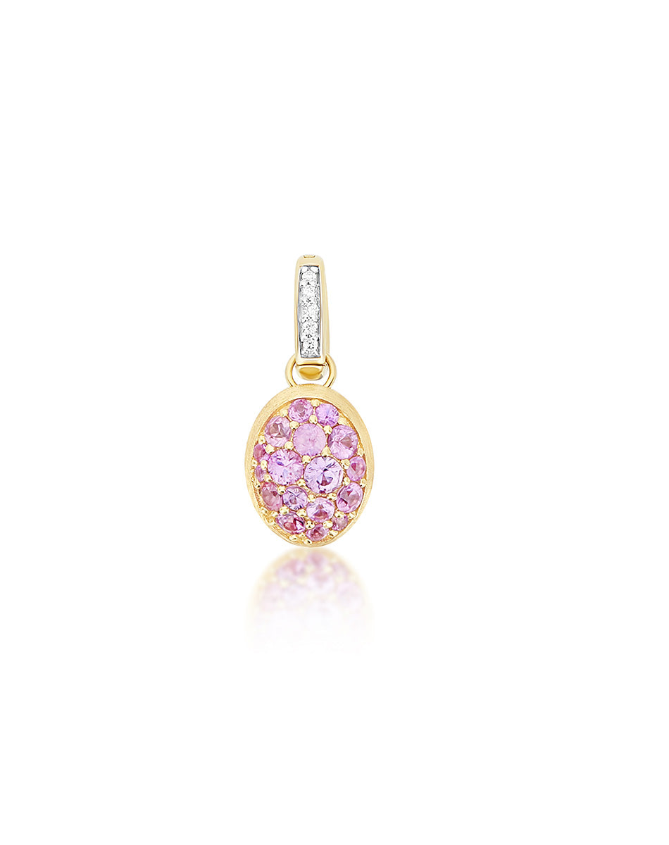 Rosolio Boules charm (small), in engarved gold, diamonds and pink sapphire pavé