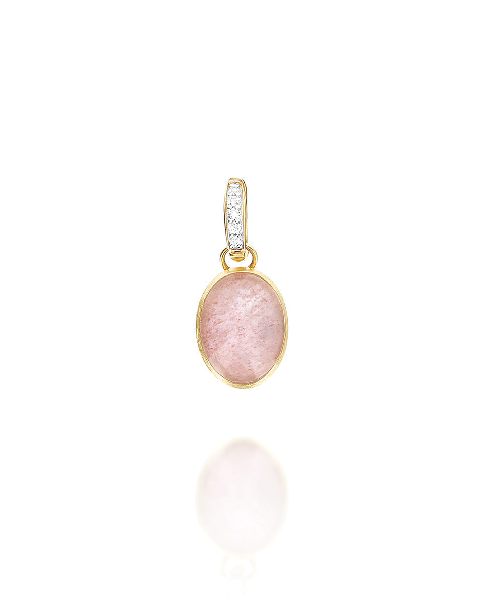 Rosolio Boules charm (small), in engraved gold, diamonds, strawberry quartz, mother-of-pearl and Rock crystal
