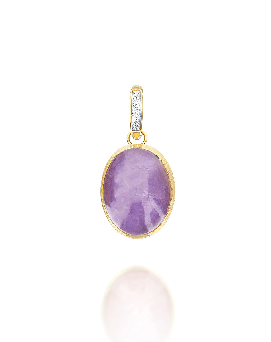 Violetta Boules charm (medium), in engraved gold, diamonds, lepidolite, mother-of-pearl and Rock crystal