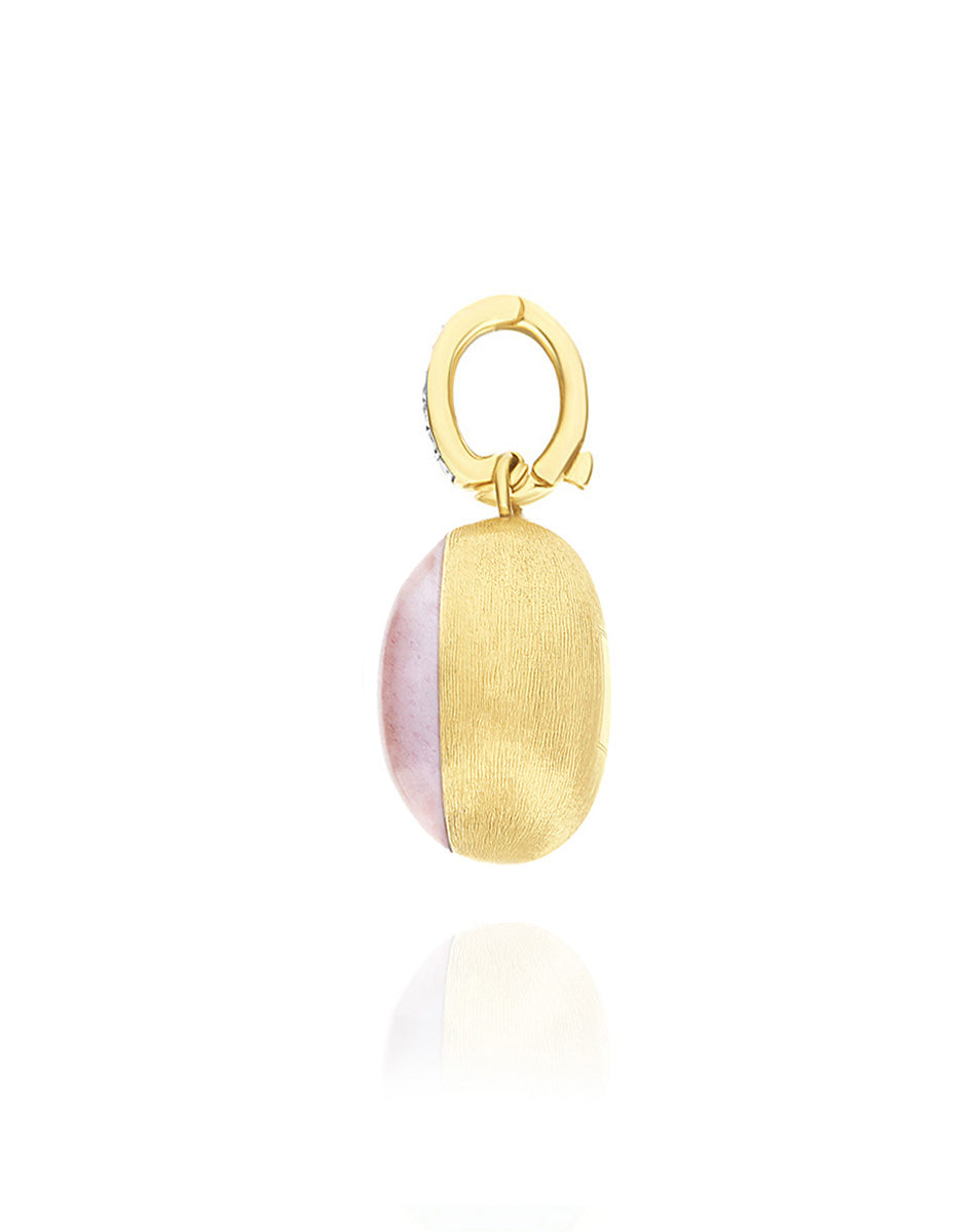 "Boules" Rosolio charm in hand-engraved gold, diamonds, rock crystal, strawberry quartz, and mother-of-pearl (medium)