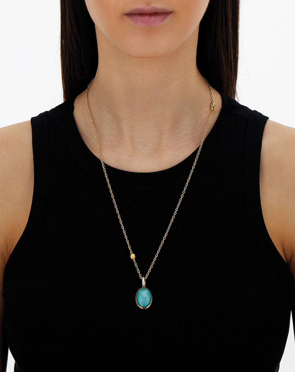 "Boules" Anice charm in hand-engraved gold, diamonds, rock crystal, and amazonite (large)