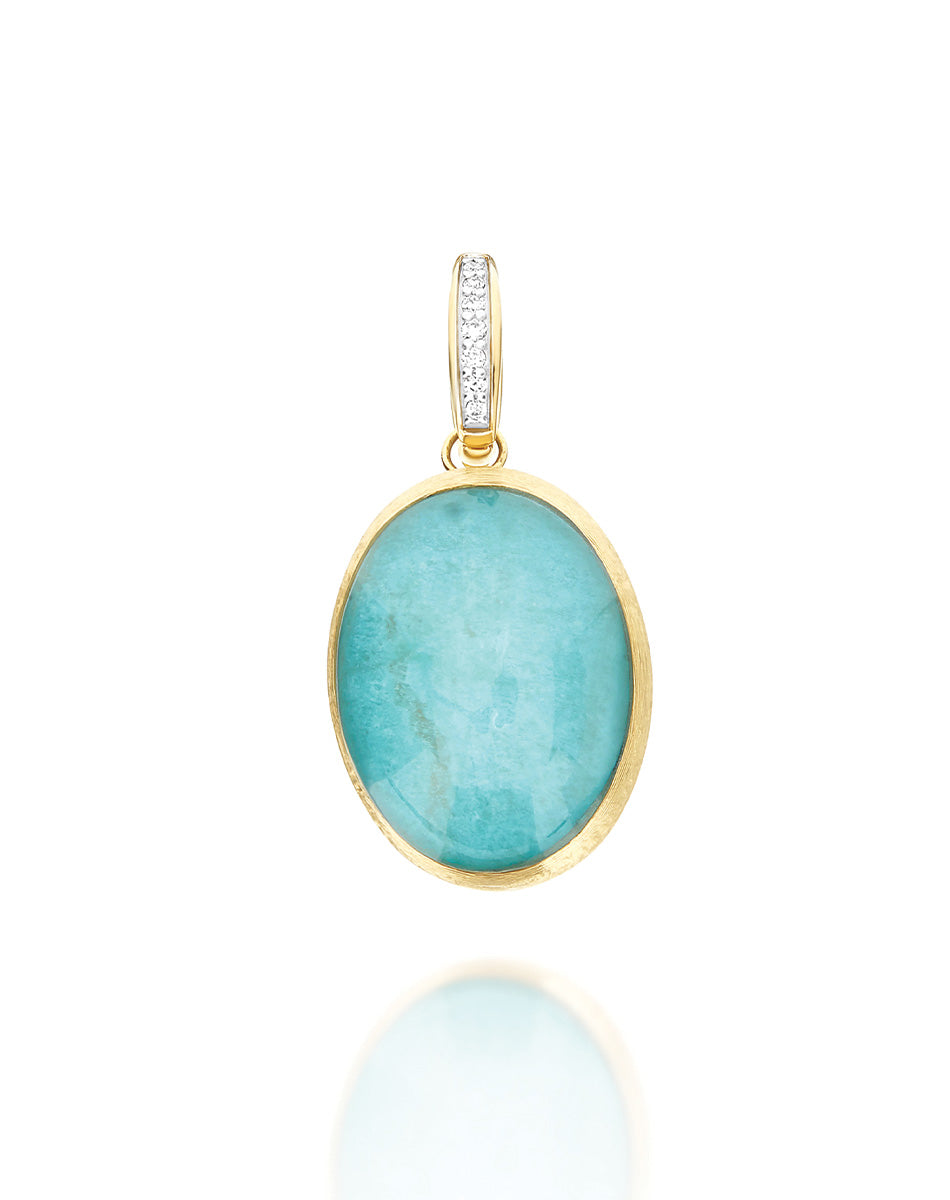 Anice Boules charm (big), in engraved gold, diamonds, amazonite and Rock crystal