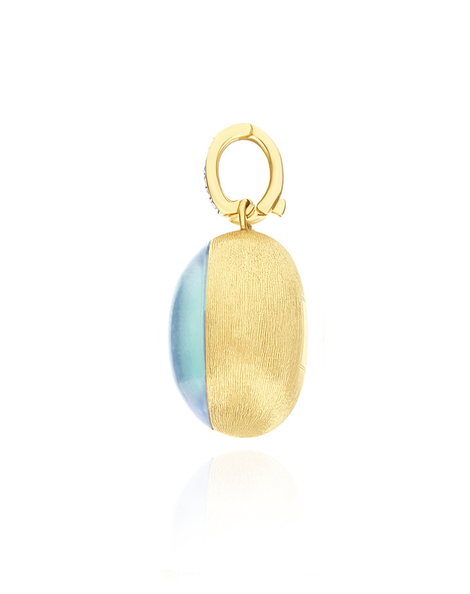 "Boules" Anice charm in hand-engraved gold, diamonds, rock crystal, and amazonite (large)