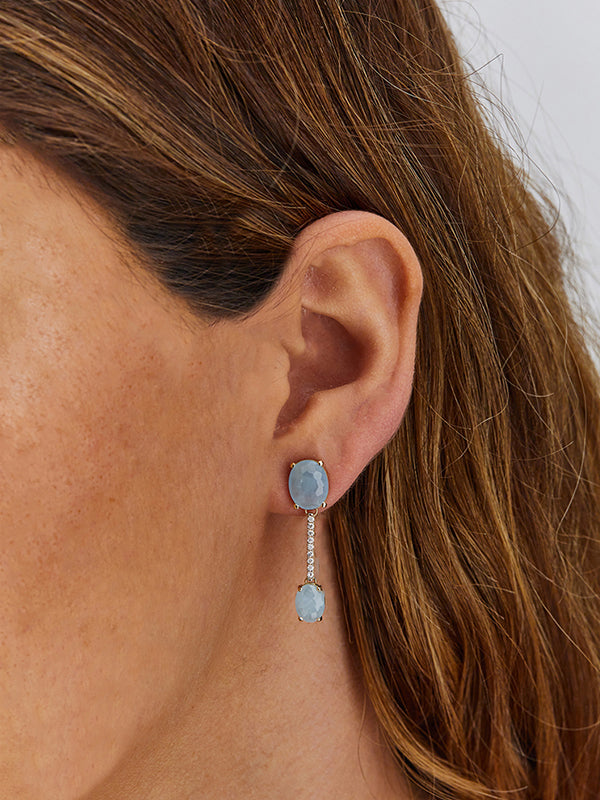 "Ipanema" Gold, Aquamarine and diamonds bars earrings