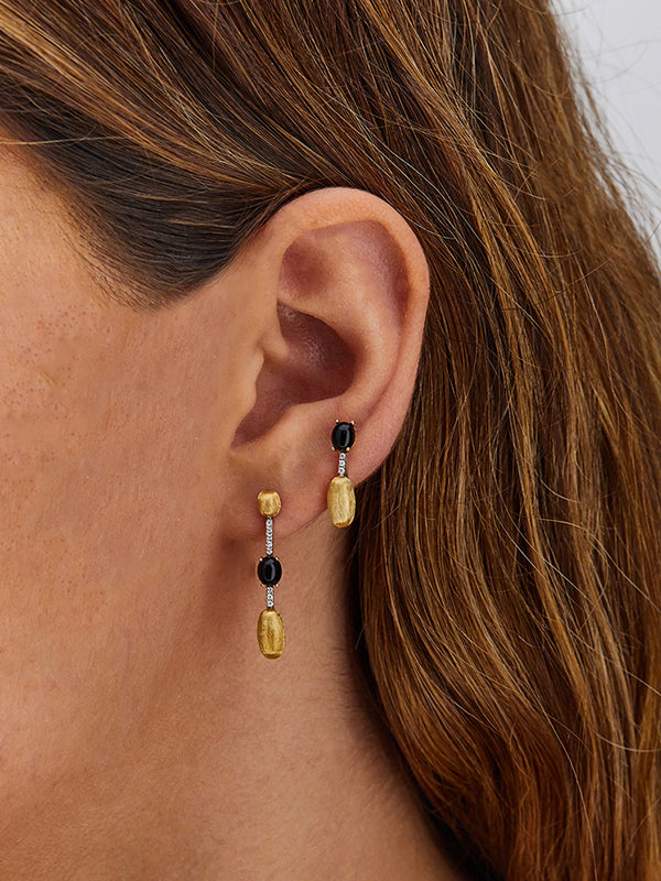 "Mystery Black" Gold, Black Onyx and diamonds long earrings