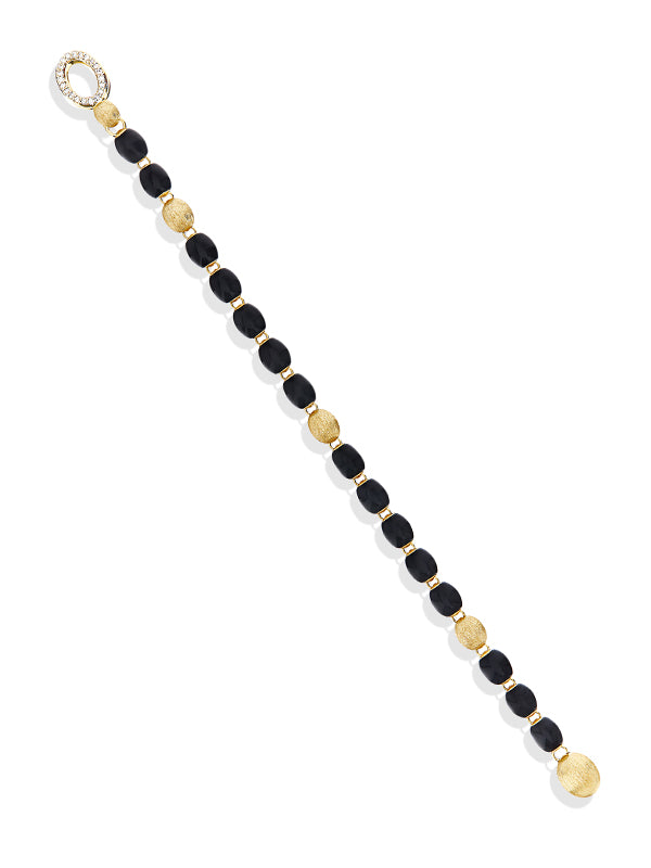 "IVY" Black Onyx bracelet with gold boules and diamonds