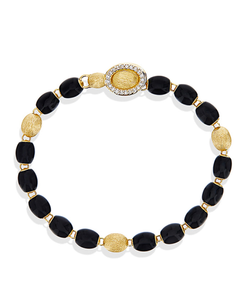 "IVY" Black Onyx bracelet with gold boules and diamonds