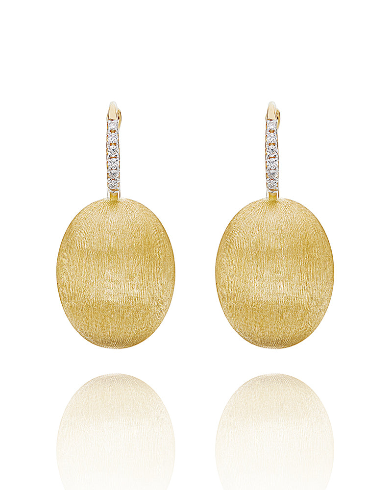 "Ciliegine" Gold ball drop earrings with diamonds details (LARGE)