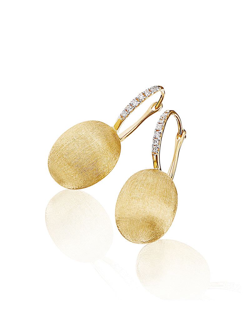 "Ciliegine" Gold ball drop earrings with diamonds details (MEDIUM)