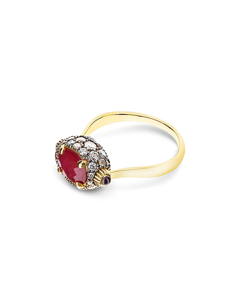 "Reverse" Gold, Diamonds, Rubies and Rock Crystal Double-face ring (SMALL)