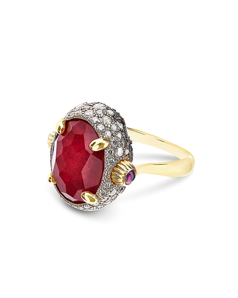 "Reverse" Gold, Diamonds, Rubies and Rock Crystal Double-face ring (LARGE)