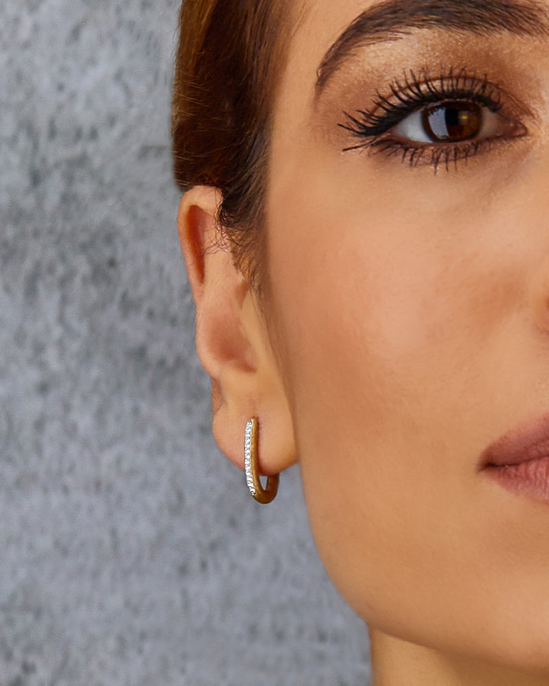 Libera small gold square hoop earrings with diamonds