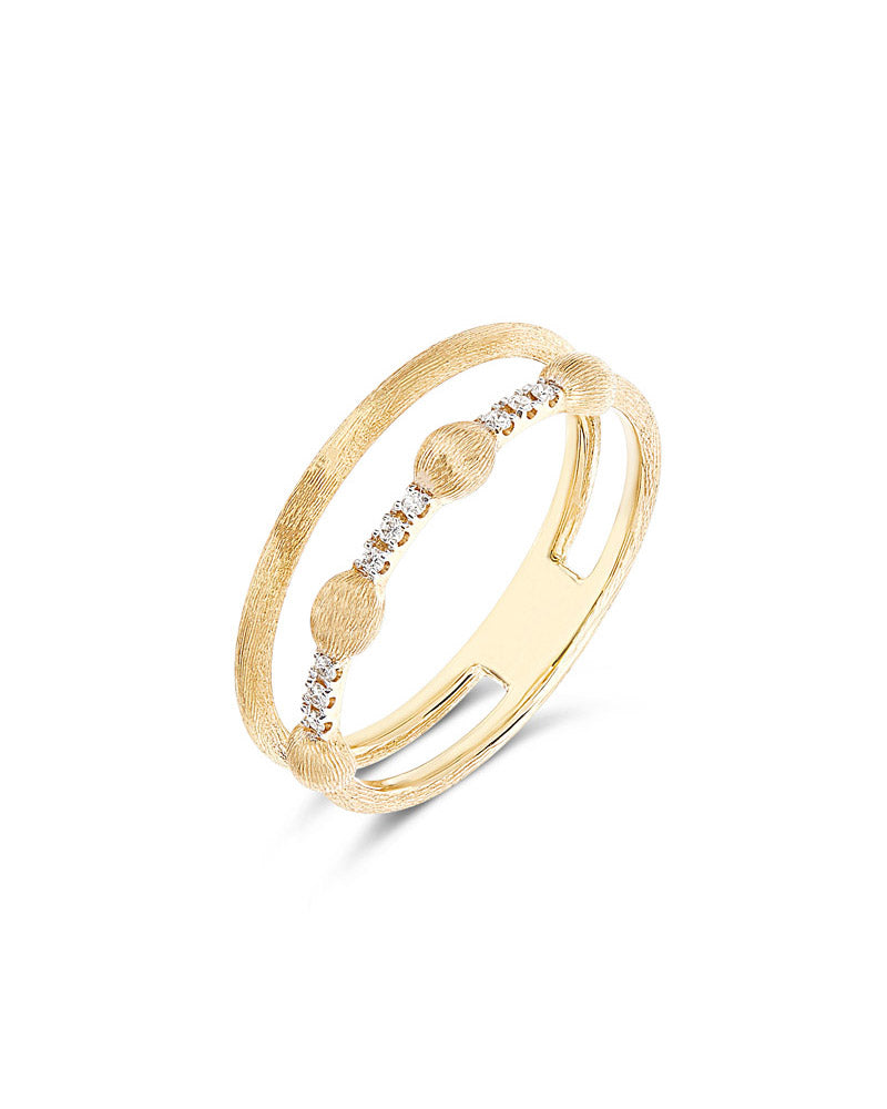 "Elite" Gold boules and diamonds bars double-band Ring