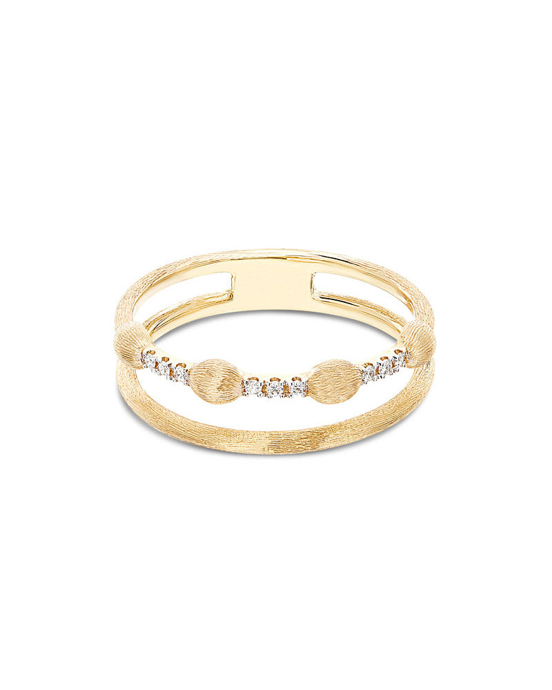 "Élite" Gold boules and diamonds bars double-band Ring