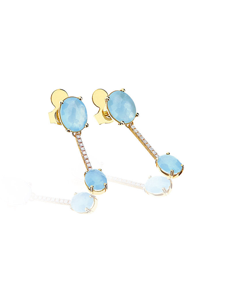 "Ipanema" Gold, Aquamarine and diamonds bars earrings