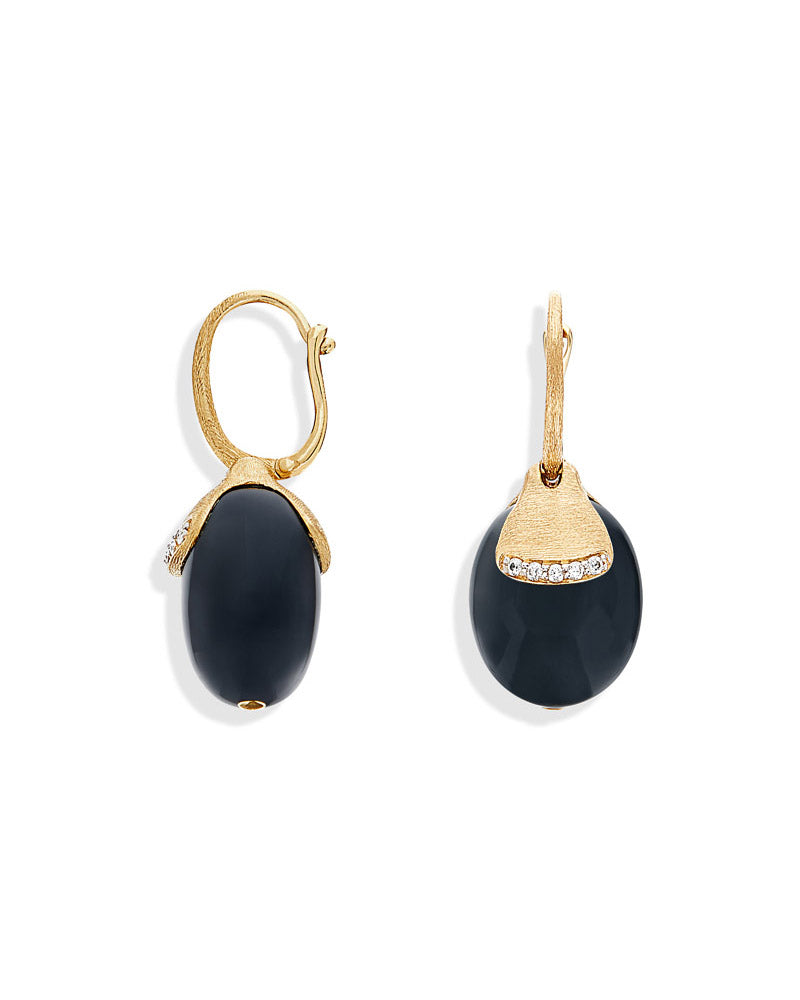 "Ciliegine" Gold and Black Onyx ball drop earrings with diamonds details (LARGE)