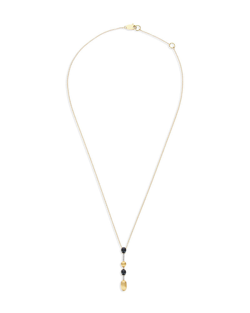 "Mystery Black" Gold, diamonds and Black Onyx dainty long necklace