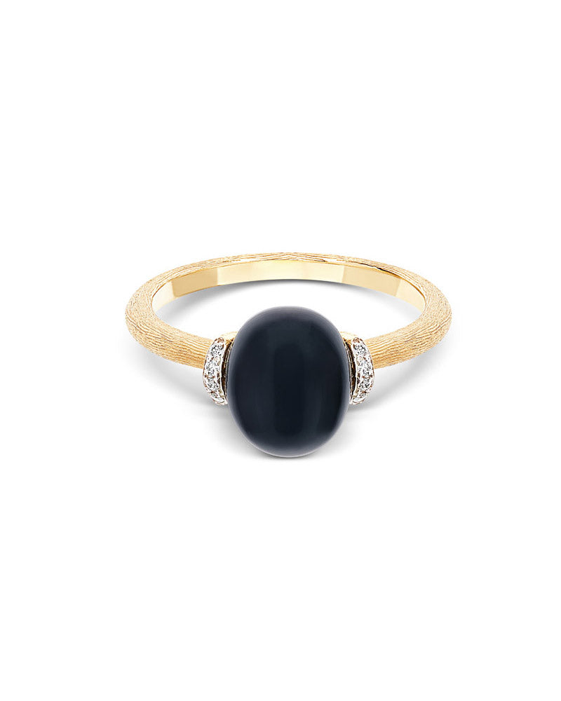 "Mystery Black" Gold and diamonds ring with Black onyx boule