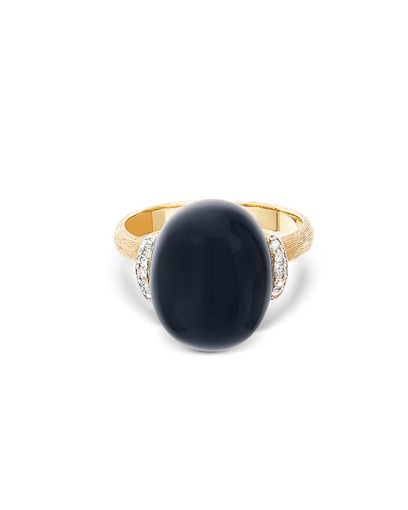 "Mystery Black" Gold and diamonds ring with big Onyx boule