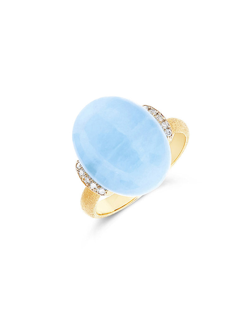 Azure "Amulets" Gold, Diamonds and Milky Aquamarine Ring (LARGE)