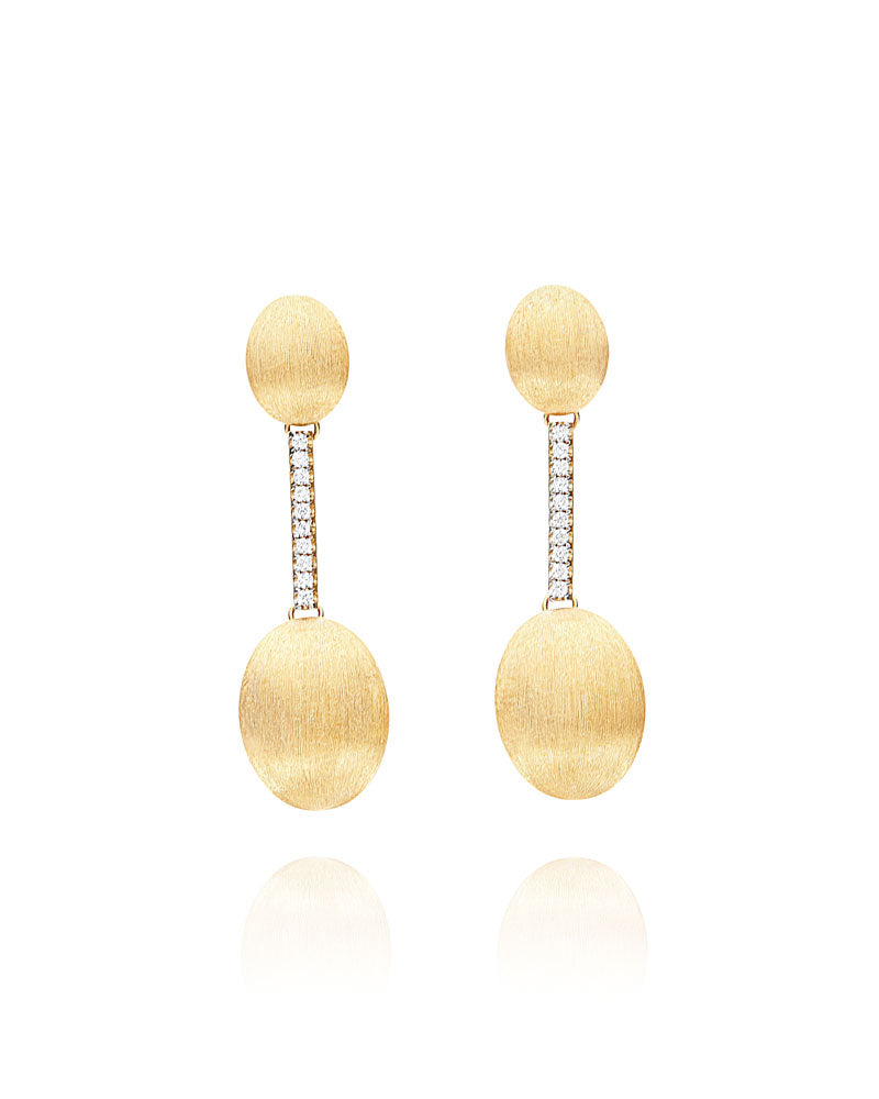"Elite" Gold Boules connected with a Diamonds Bar Earrings