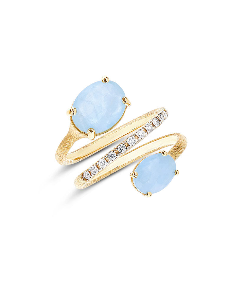 "Ipanema" Gold, Aquamarine and diamonds Spiral Ring