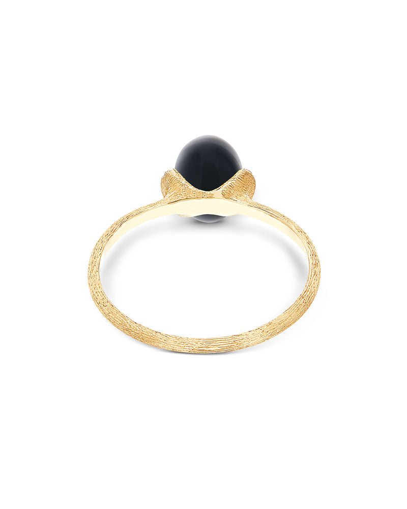 "Mystery Black" Gold and diamonds ring with small onyx boule
