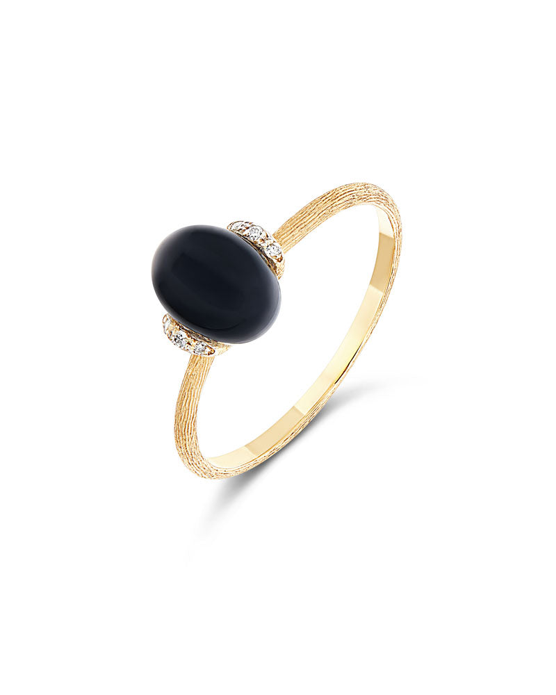 "Mystery Black" Gold and diamonds ring with small onyx boule