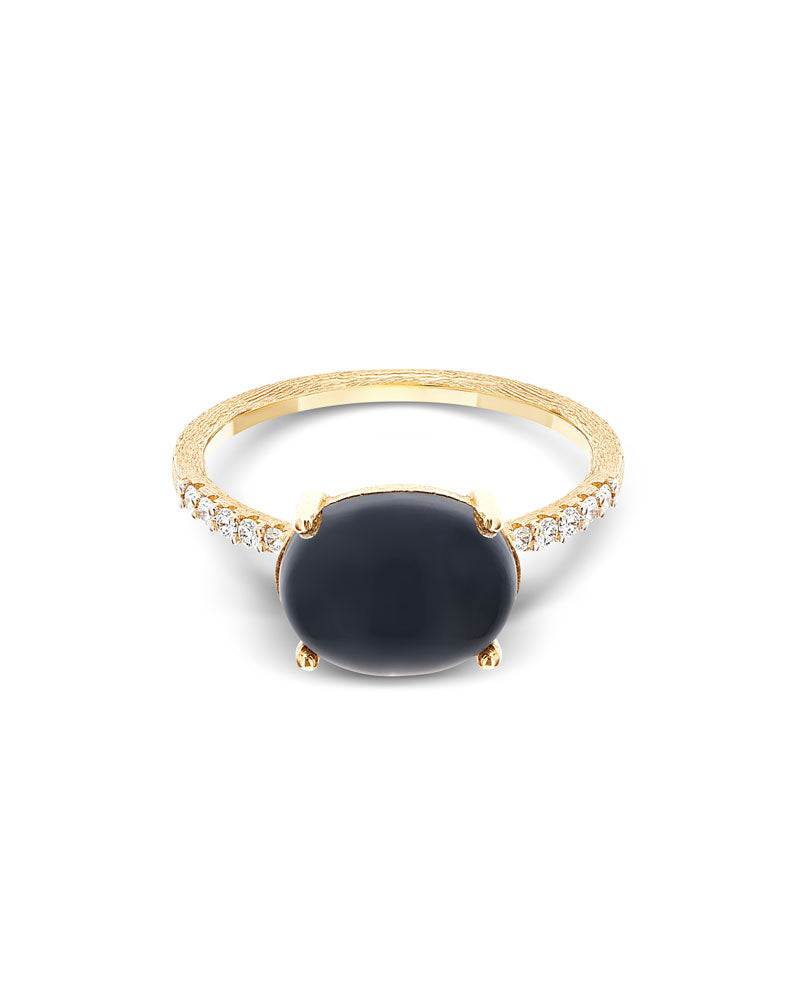 "Mystery Black" Gold, diamonds and Black Onyx stackable ring