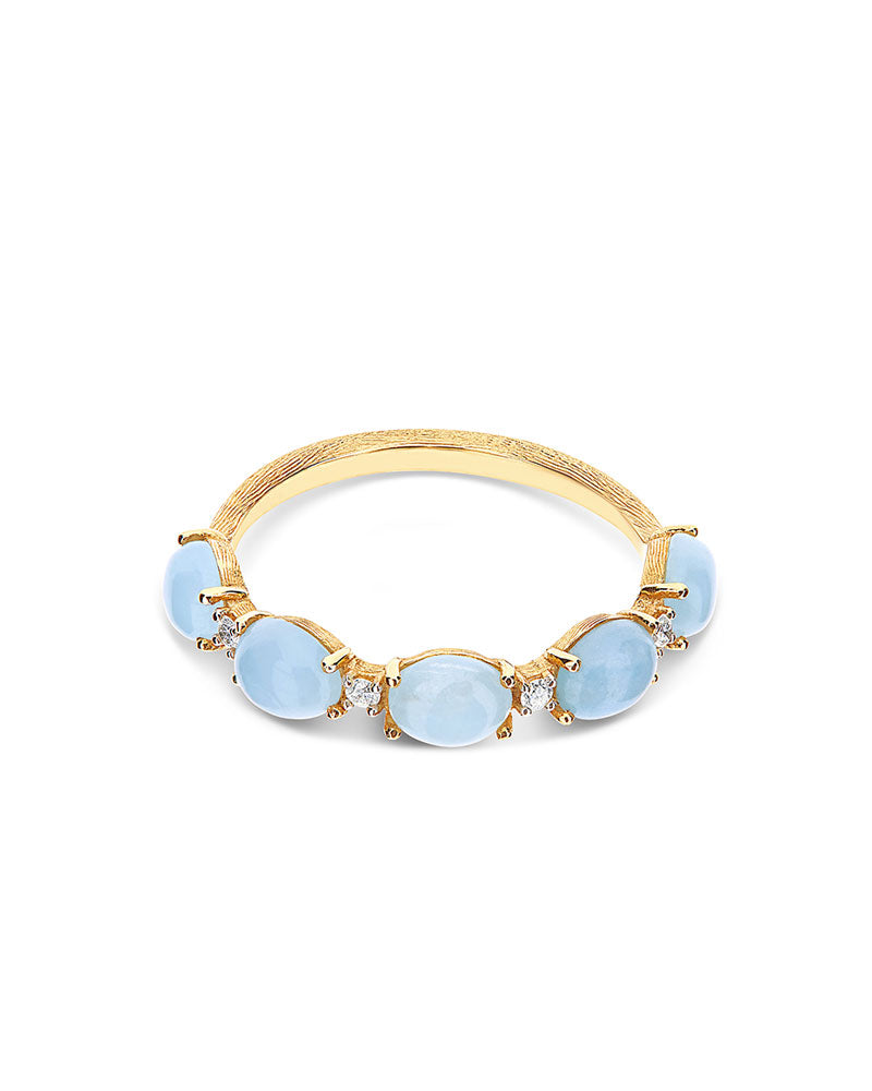 "Azure" Gold, diamonds and Aquamarine boules ring