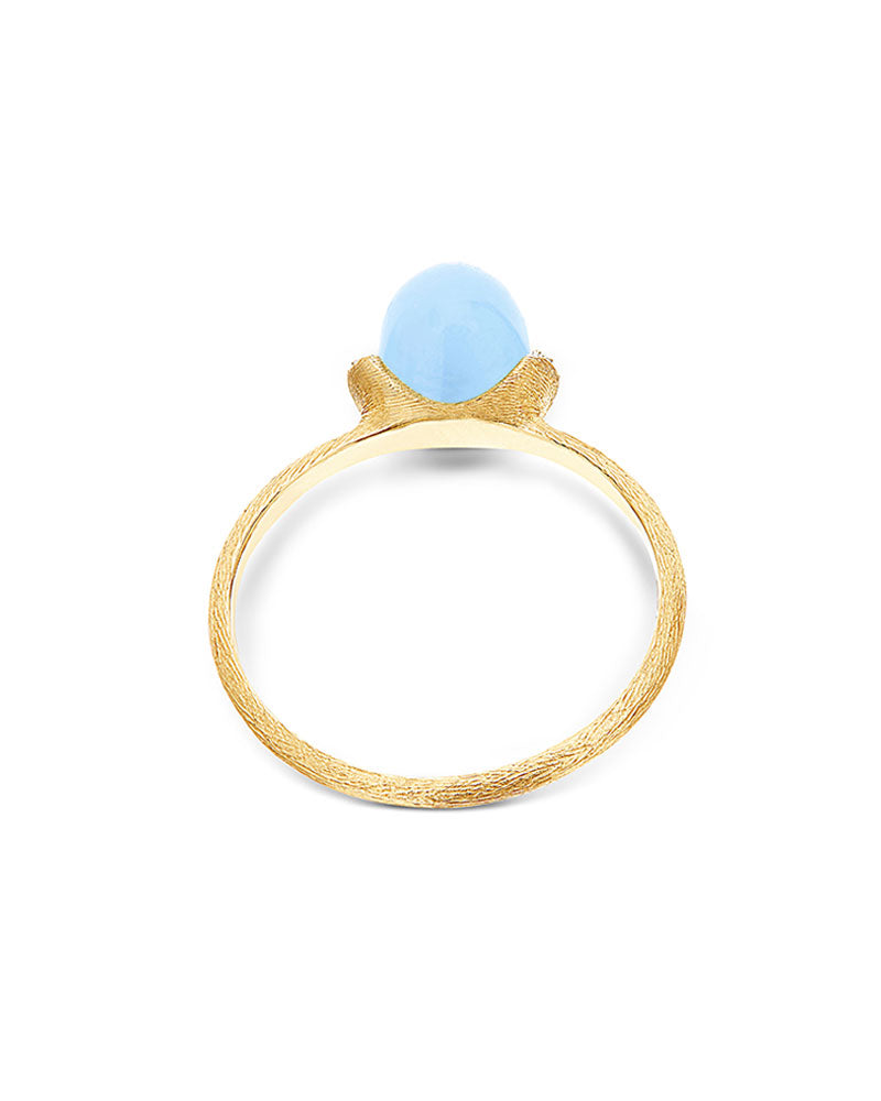 "Azure" Gold and diamonds ring with small Aquamarine boule