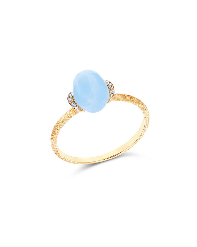 "Azure" Gold and diamonds ring with small Aquamarine boule