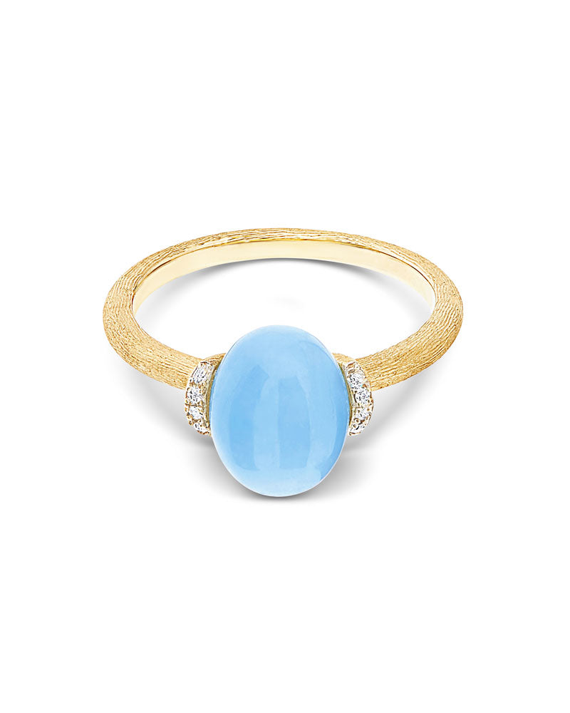 "Azure" Gold, Diamonds and Milky Aquamarine Ring (SMALL)