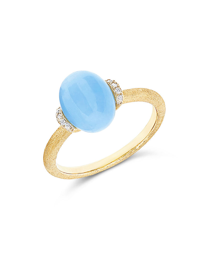 Azure "Amulets" Gold, Diamonds and Milky Aquamarine Ring (SMALL)