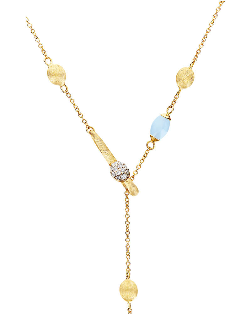 "Soffio" Gold, diamonds and Aquamarine Y Necklace