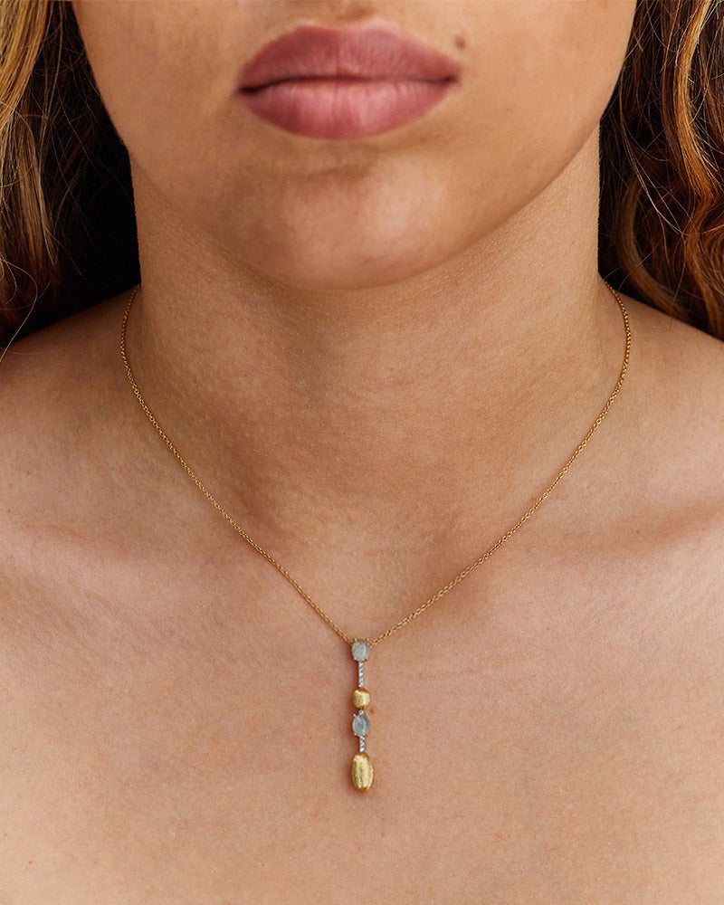 "Azure" Gold, diamonds and aquamarine dainty long necklace