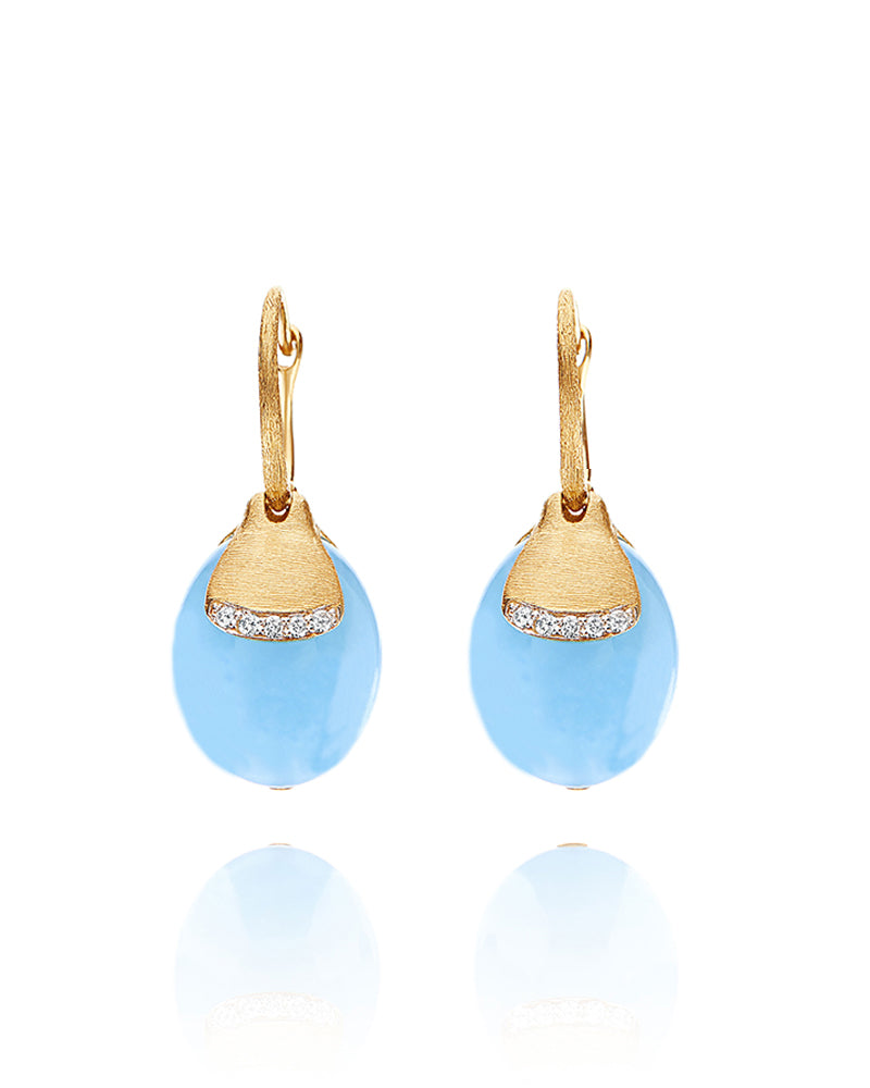 Azure "Amulets" Ciliegine Gold and Milky Aquamarine Ball Drop Earrings with Diamonds Details (LARGE)