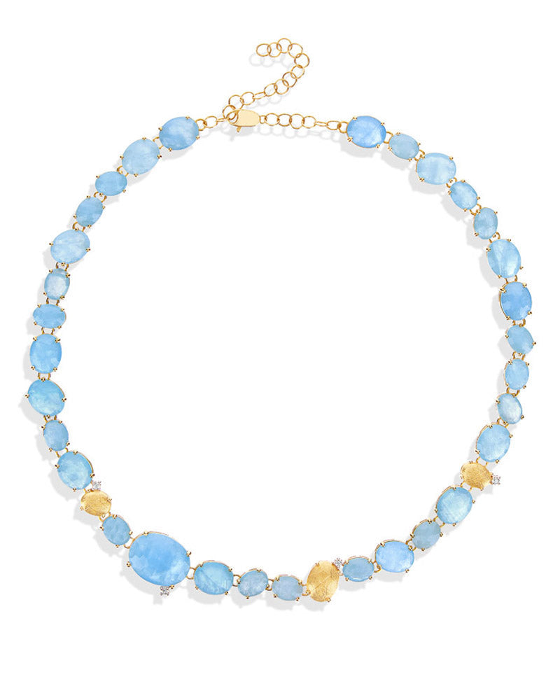 "Ipanema" Gold, Aquamarine and diamonds collar necklace