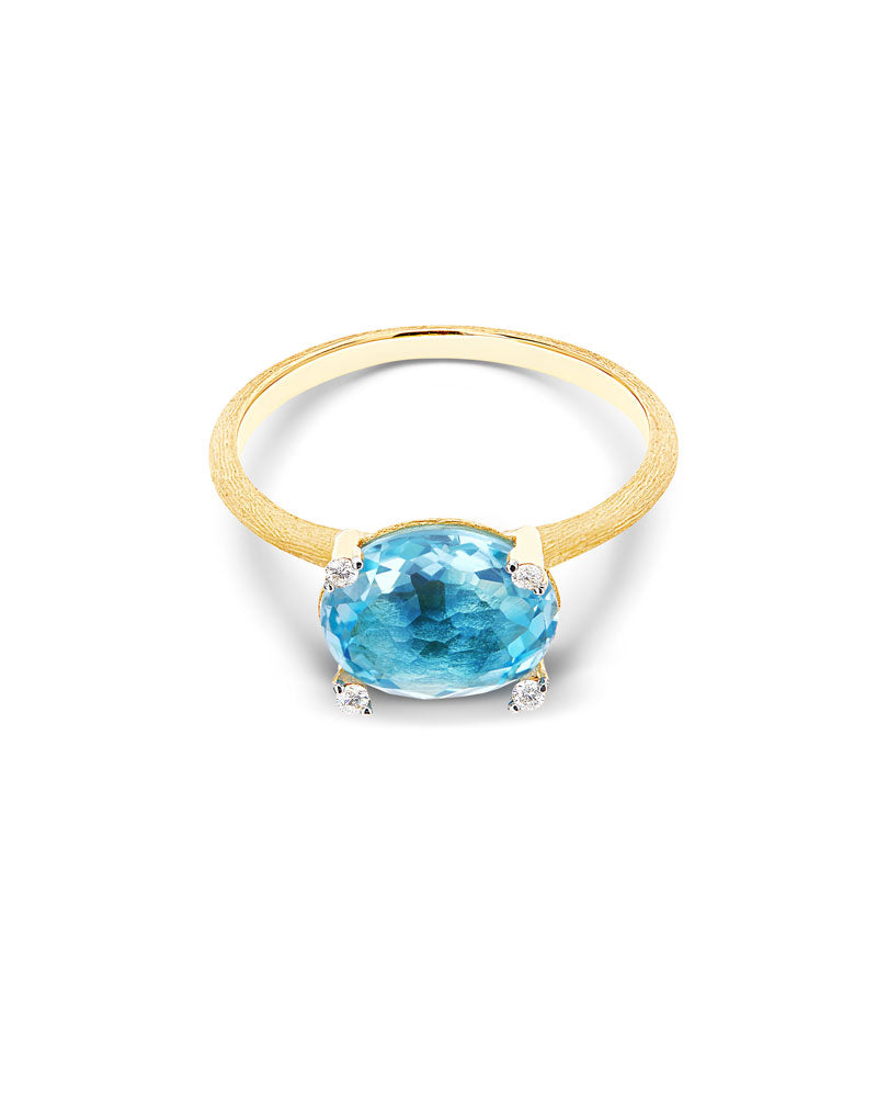 "Ipanema" Gold , Blue Topaz and Diamonds Ring