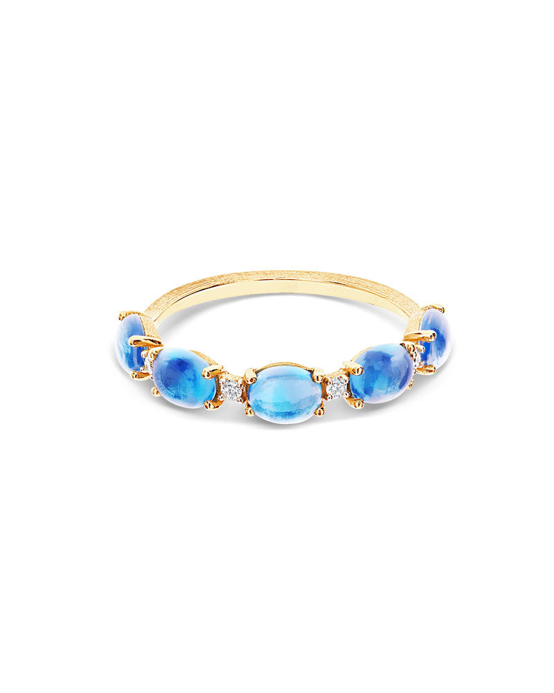 "Azure" Gold, diamonds and London Blue Topaz boules ring