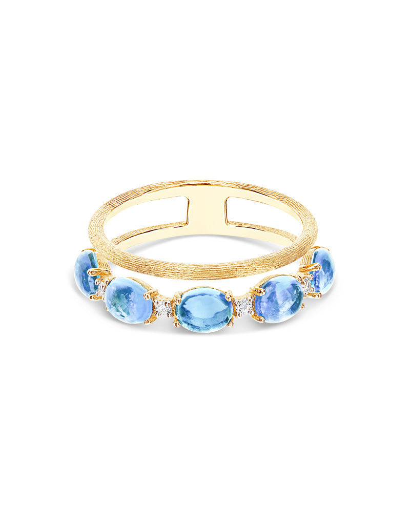 "Azure" Gold, diamonds and London Blue Topaz double-band ring