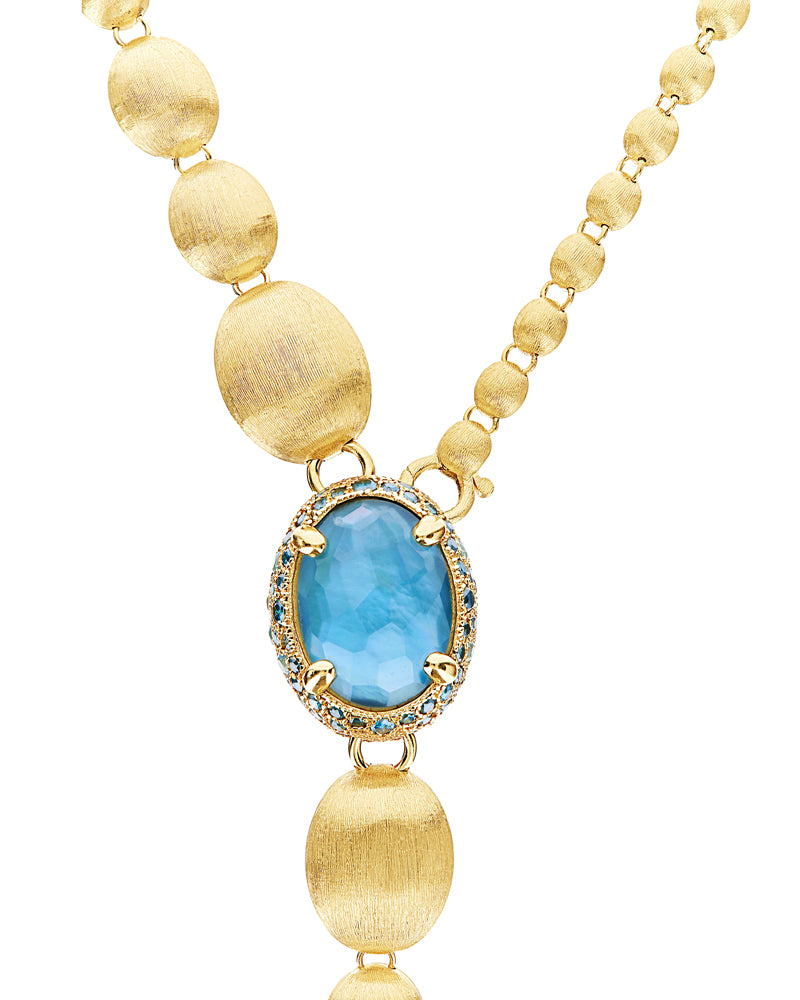 "Reverse" Gold, Blue Diamonds, Swiss Blue Topaz, Green Sapphires and London Blue Topaz Convertible Y Necklace (LARGE)