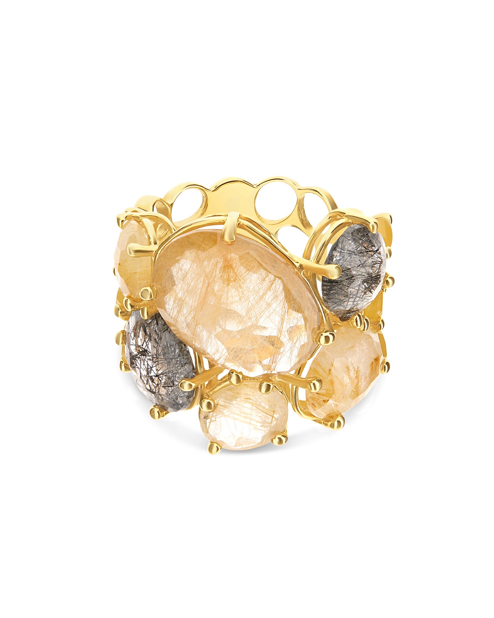 "Ipanema" Gold and Rutilated quartz band ring