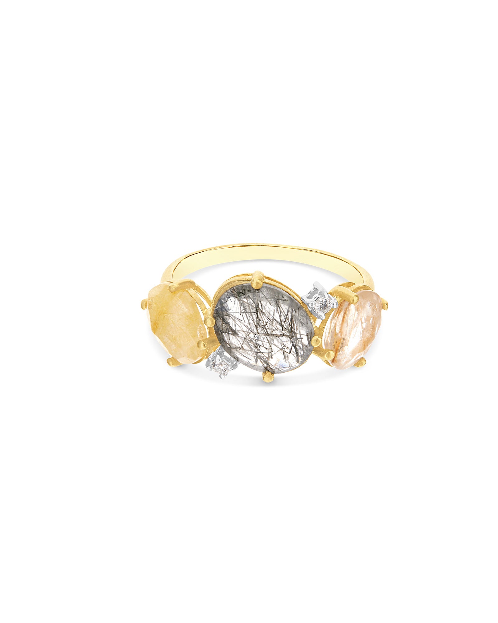 "Ipanema" Grey and yellow rutilated quartz ring
