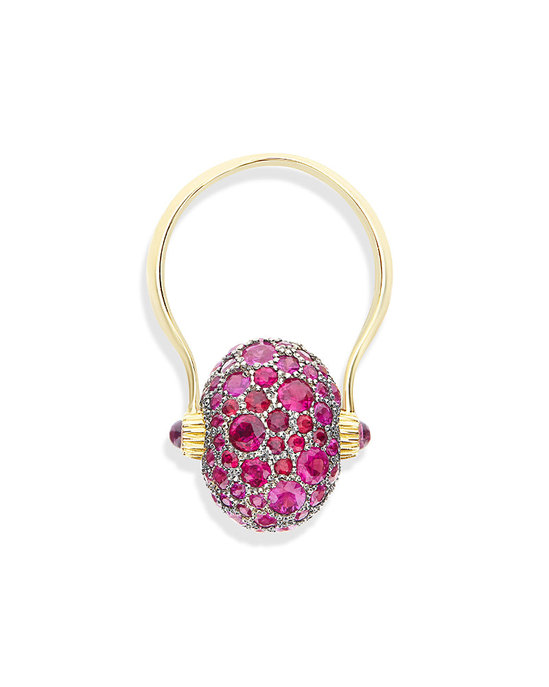 "Reverse" Gold, Pink Sapphires, Rubies, White Australian Opal and Diamonds Double-face Ring (MEDIUM)