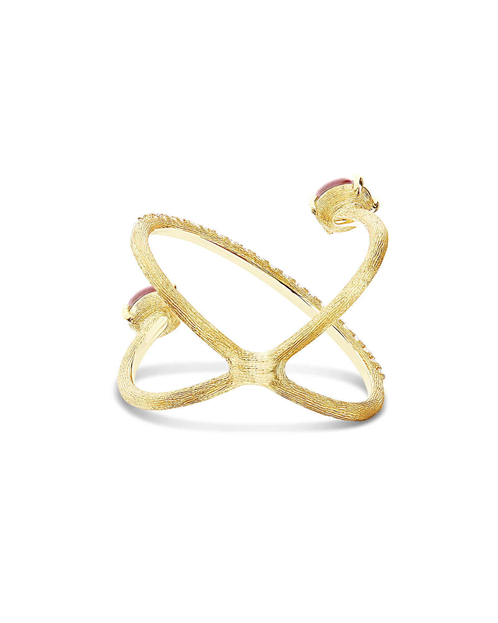 "Tourmalines" Gold, diamonds and pink tourmaline criss cross ring