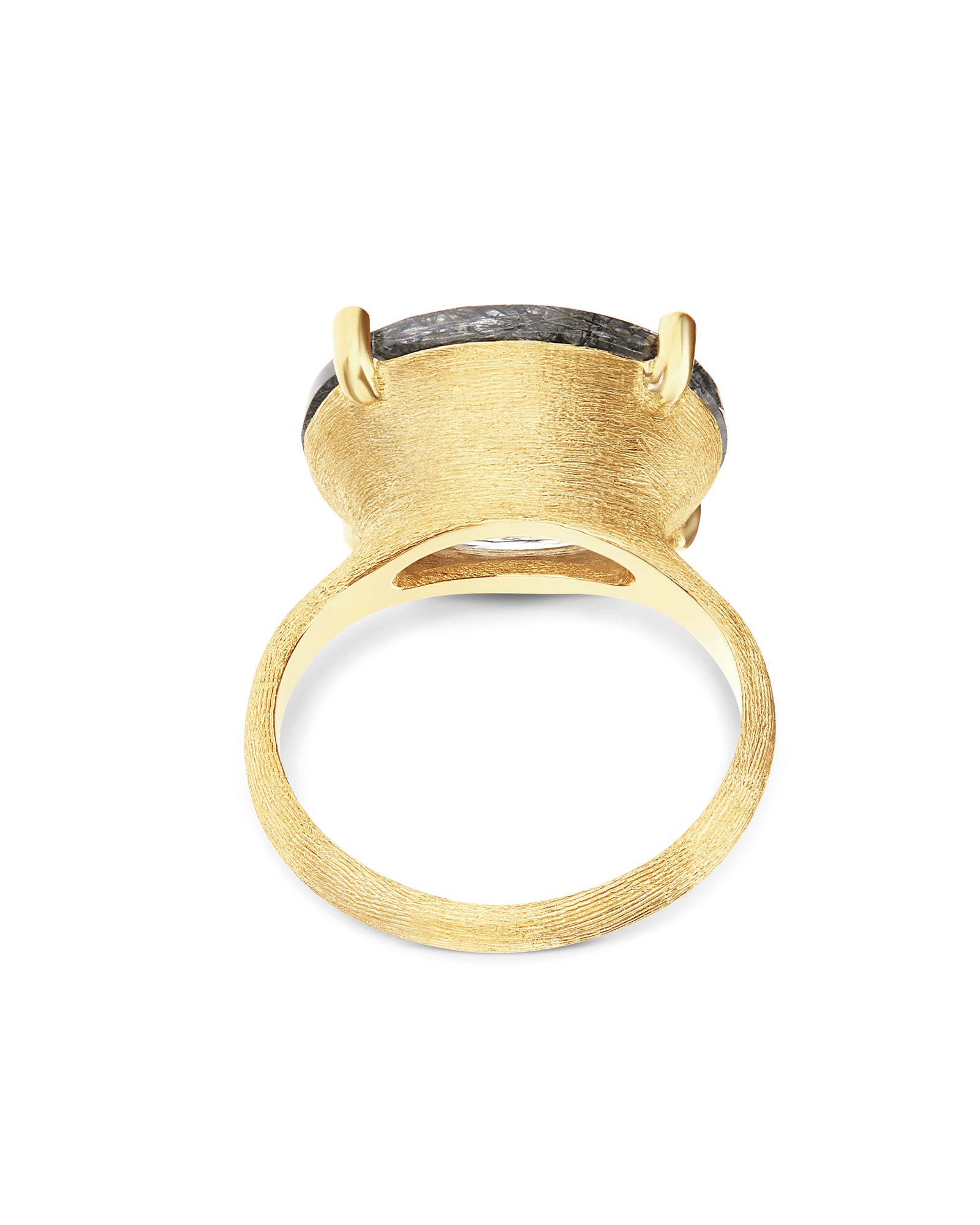 "Ipanema" Grey rutilated quartz, diamonds and 18kt gold big ring