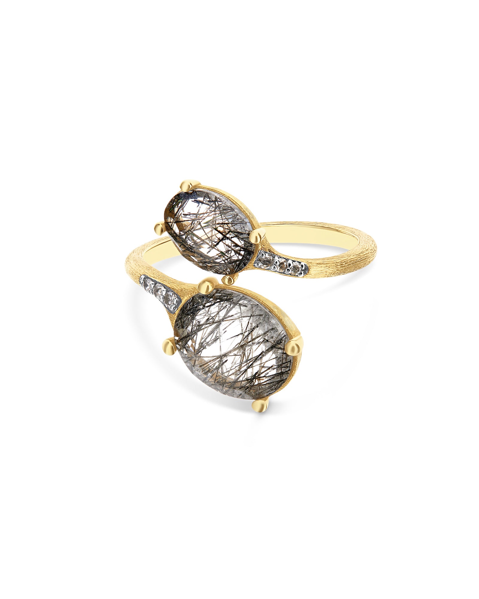 "Ipanema" Grey rutilated quartz, diamonds and 18kt gold open ring