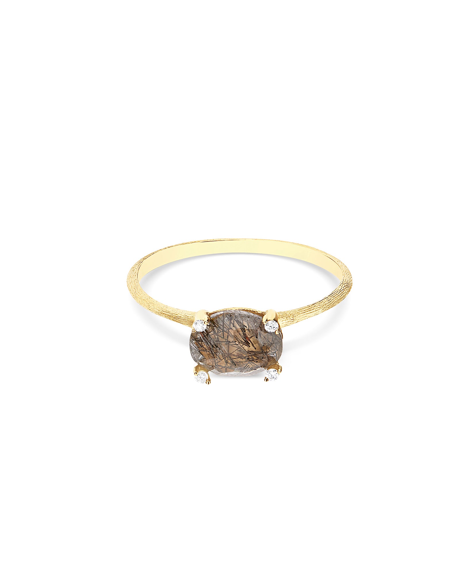 "Ipanema" Grey rutilated quartz, diamonds and 18kt gold small ring