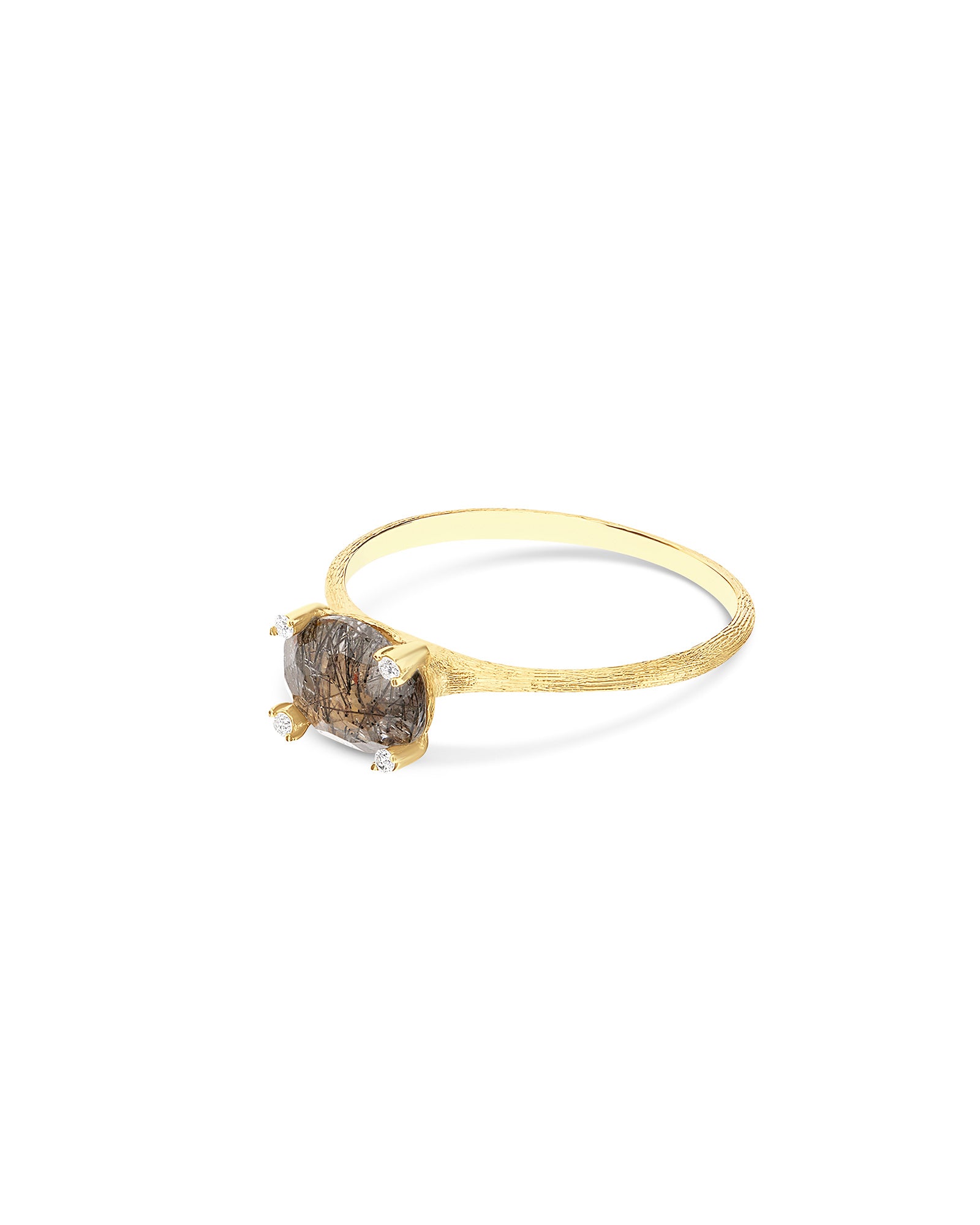 "Ipanema" Grey rutilated quartz, diamonds and 18kt gold small ring